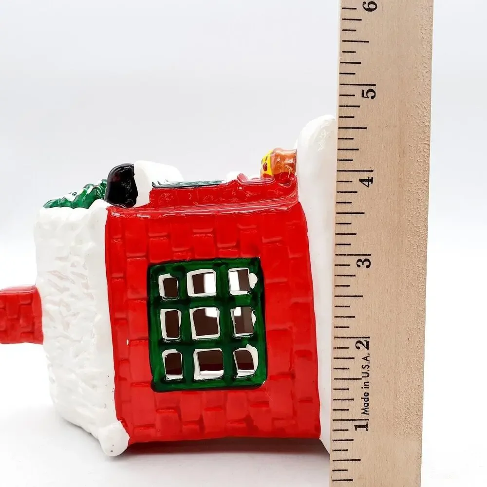 Ceramic Christmas House Tealight Candle Holder Small Red Roof Holiday Decor